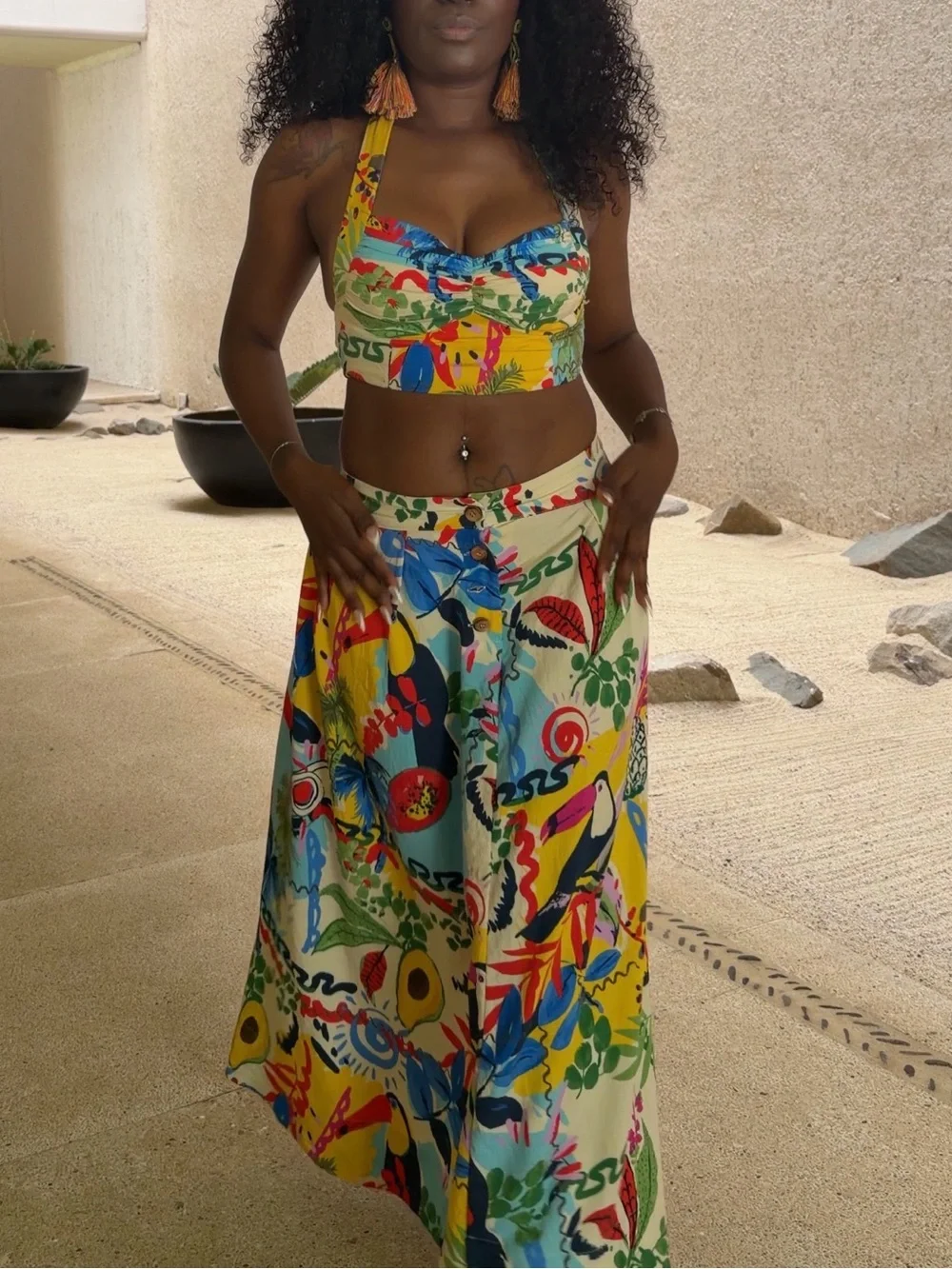 Zara Tropical Floral Print Crop Top & Maxi Skirt Set - Picture 15 of 15